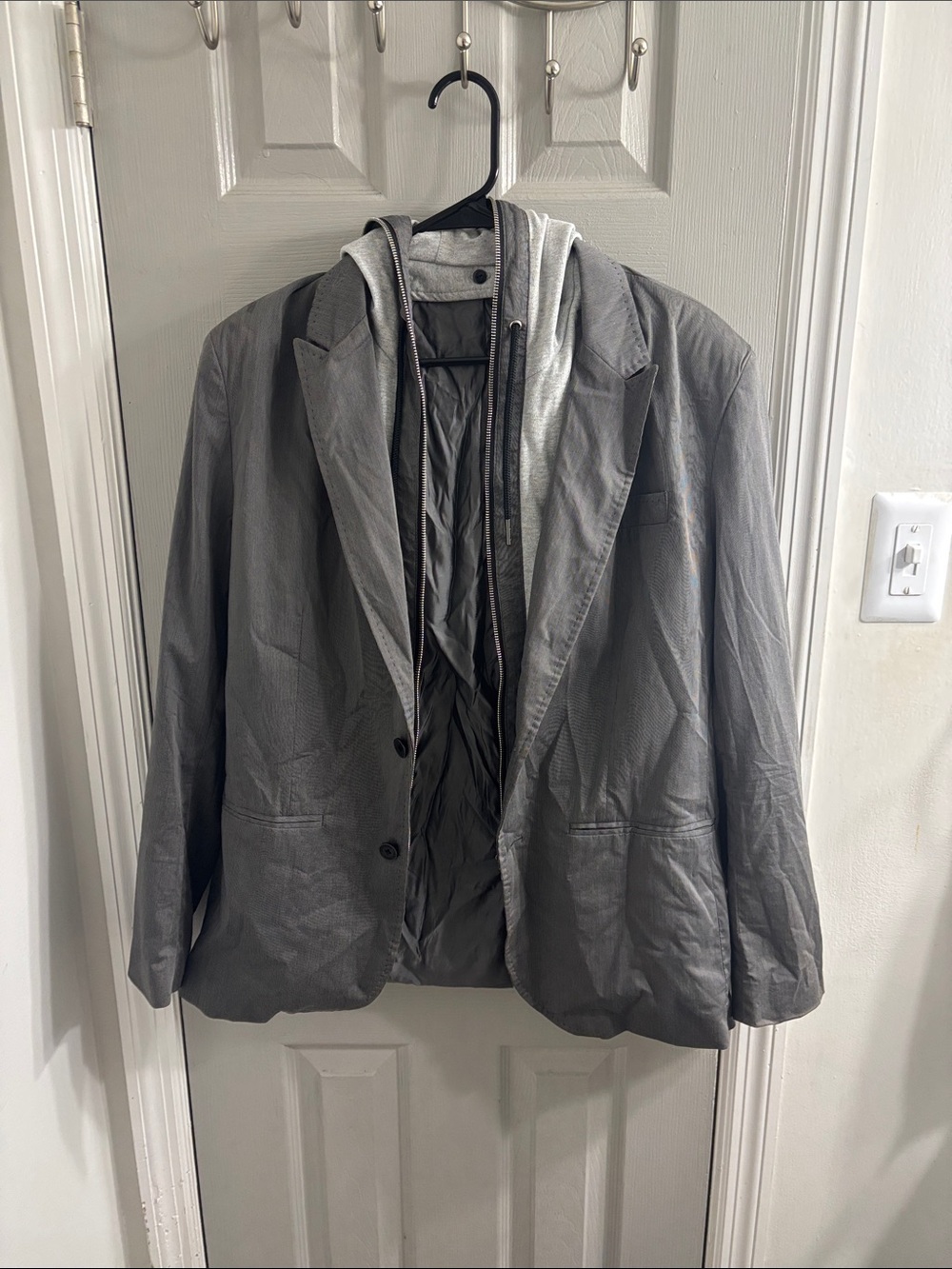 Jack & Jones Gray Layered Hooded Shirt Jacket with Quilted Lining